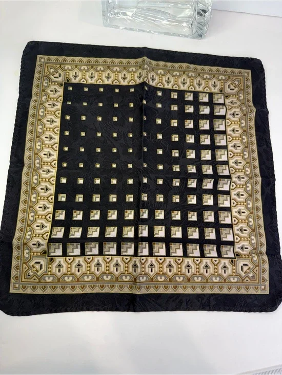 Sophisticated 🖤✨ Vintage Black & Gold Art Deco Pocket Square 12” x 12” ✨🖤