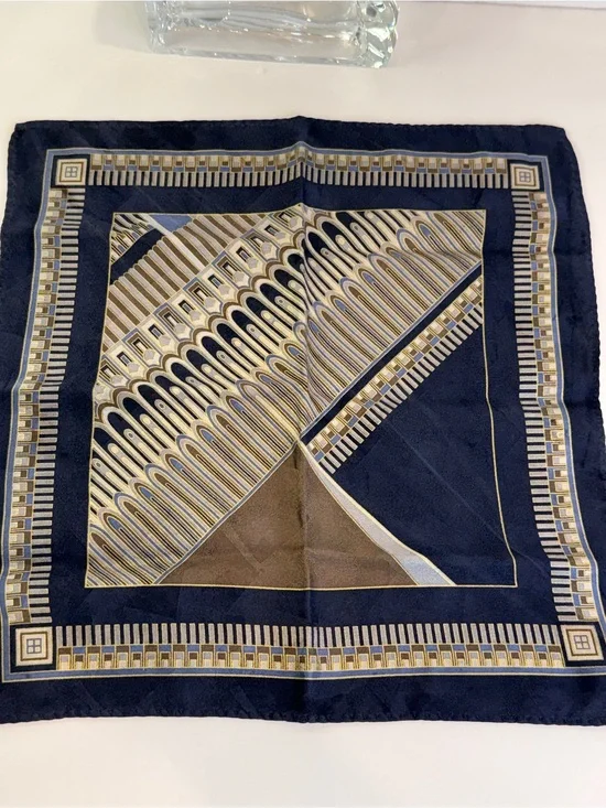 💙 Vintage Geometric Silk Pocket Square Handkerchief 12” x 12” 💙