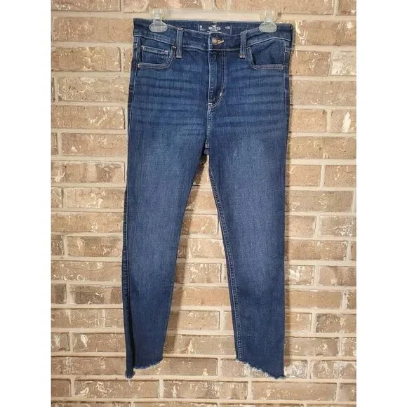 Hollister Hi-Rise Super Skinny Distressed Slanted Hem Jeans, Women's 8R/29
