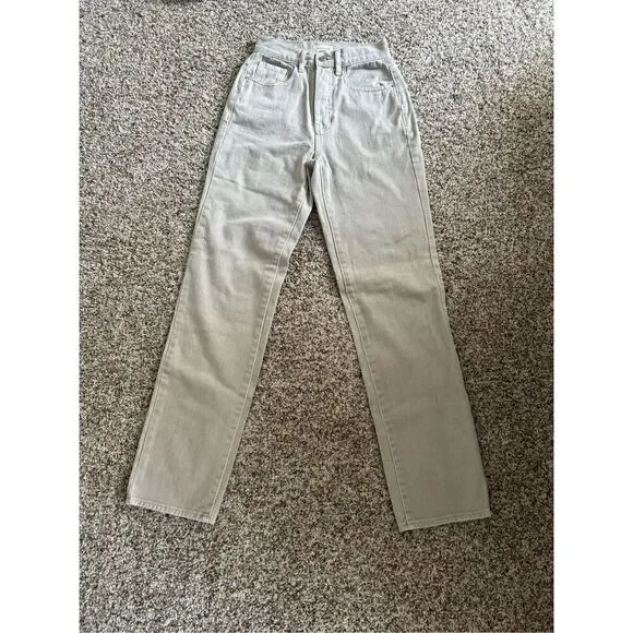 Pac Sun Khaki Denim Jeans Dad Jean Size 23 100% Cotton Tan Button Closure
