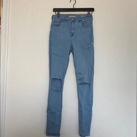 High Waisted Slit Knee Denim