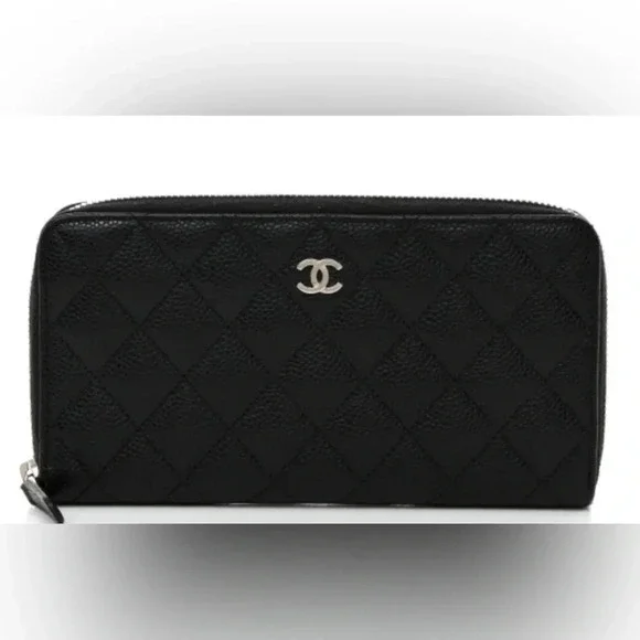 CHANEL Caviar Quilted Large Gusset Zip Around Wallet Black