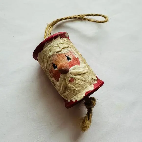Vintage Hand Painted Thread Spool Santa Primitive Farmhouse Christmas Ornament