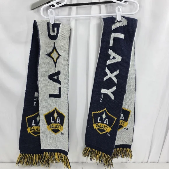 Lot Of 2‎ LA GALAXY MLS Soccer Team Winter Knit Fringed Scarf Reversible Blue.