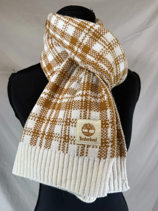 Timberland Buffalo Plaid Scarf 🧣 Brown & Cream NWT