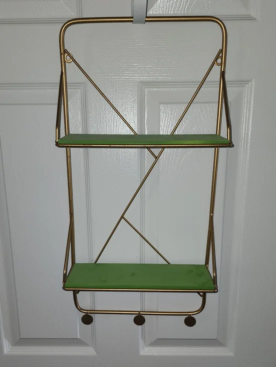 Gold Frame Wall Shelf with Green Accent Shelves