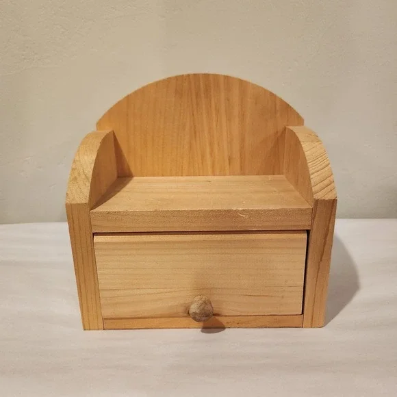 Cottagecore, Rustic Wood Shelf with Hidden Cubbie Natural Wood Tabletop