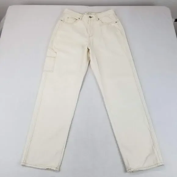 Wrap London Jeans Womens US 8 Cream Carpenter Utility Button Fly Cinch Back ZA76