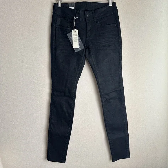 G-Star Raw Lynn Mid Skinny Jeans Womens 29x34 Black 3D Dark Aged Stretch Denim