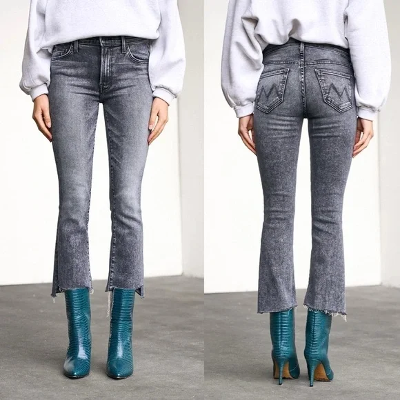 MOTHER- The Insider Crop Step Fray in Train Stops Gray Jeans Size 26 Ankle Crop