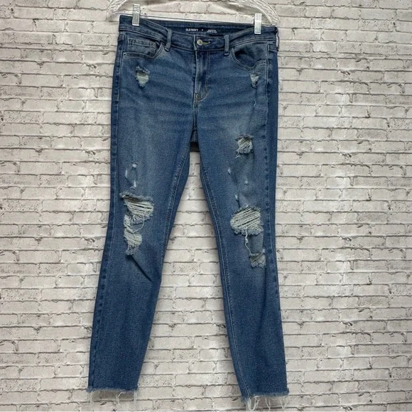 OLD NAVY ROCKSTAR SUPER SKINNY Women Size 8 Jeans Distressed Raw Hem