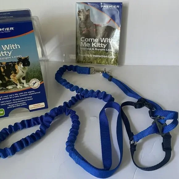 Premier Come With Me Kitty‎ Cat Harness & Bungee Leash Medium Blue Outdoor Walk