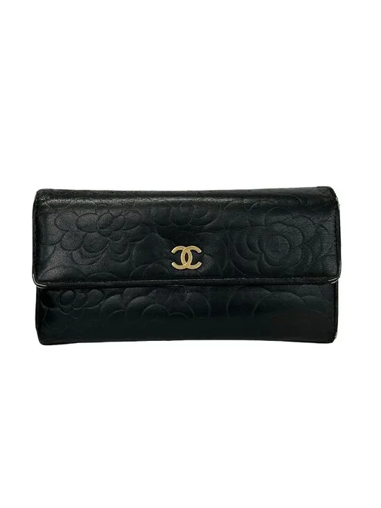 Chanel Wallet Camellia Black Gold Lambskin
