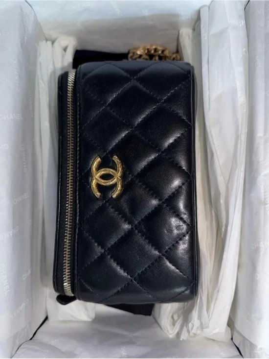 CHANEL Black Quilted Leather Crossbody with Gold CC Hardware