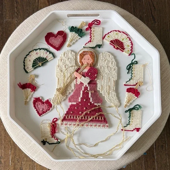 Vintage Victorian Needlepoint Angel and Ornament Set 11 - Bucilla