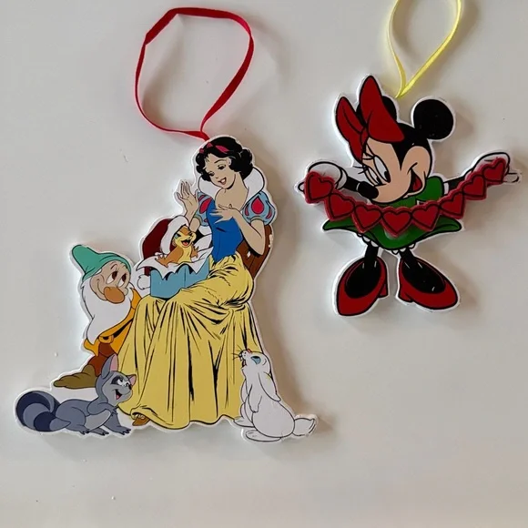 Kurt Adler Vintage Disney Wooden Snow White - Minnie Mouse Christmas Ornaments