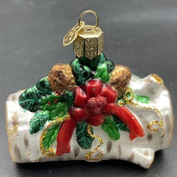 Old World Christmas / OWC Glass Ornament YULE LOG 3