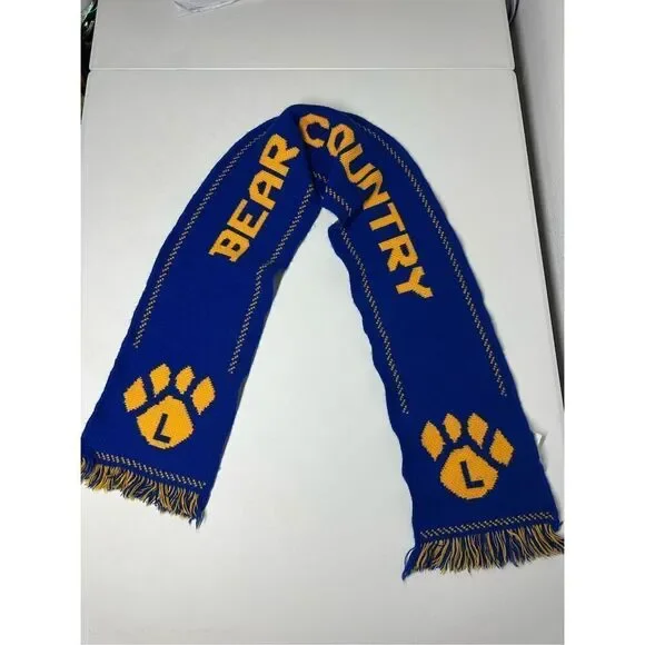 Rare Vintage George Bollenbach Co. Bear Country Cotton Blue Yellow Scarf 54”x7”