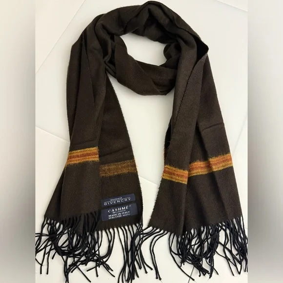 Givenchy Cashme Scarf in Brown with Orange Accents Made In Italy Unisex