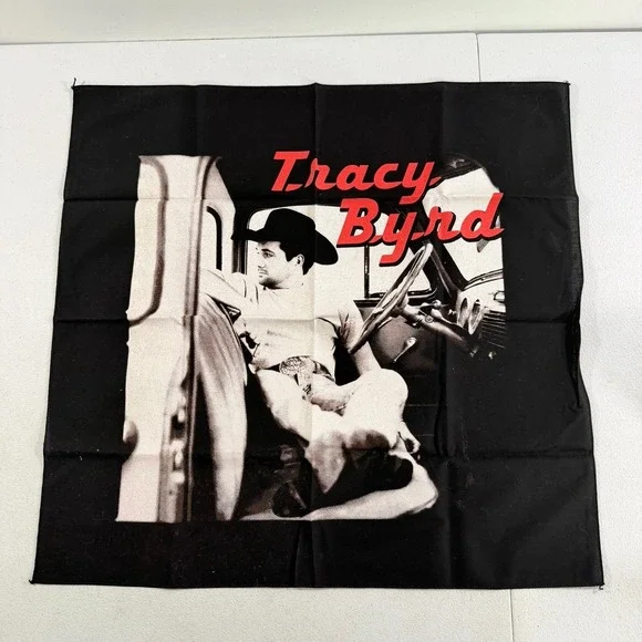 Vintage Tracy Byrd Country Music Black Graphic Print Bandana Scarf 21