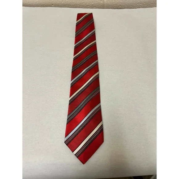 Ermenegildo Zegna Necktie Men's One‎ Size Red Striped 100% Silk Designer Classic