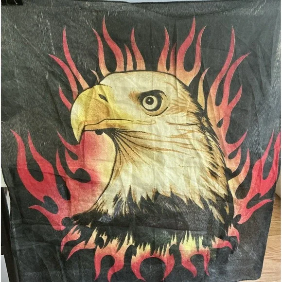 EAGLE & FLAME PRINT BLACK, RED, LIGHT BROWN IN COTTON AND POLYESTER BANDANA.