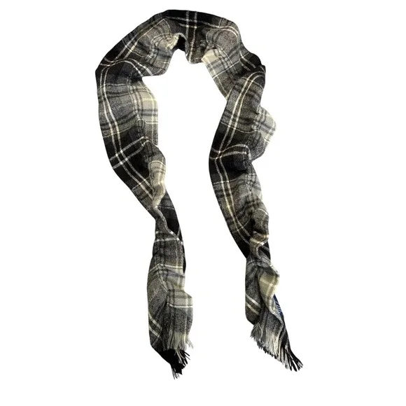 Chaps Mens Plaid Scarf Black Grey White‎ Acrylic Fringe Winter Neckwear RN26128