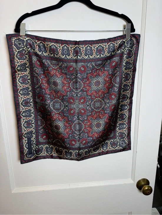 Christian Dior Silk Satin Square Scarf Blue/Red/Cream Paisley 100% Silk