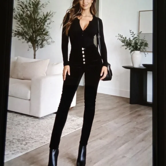Veronica Beard Debbie Skinny High Rise Velvet Button Fly