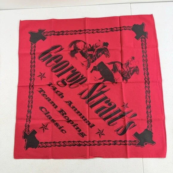 Vintage George Strait Country Music 14th Team Roping Red Bandana Scarf 22