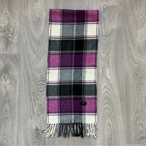 Vintage Unisex Fendi Purple & Black Plaid Wool Scarf