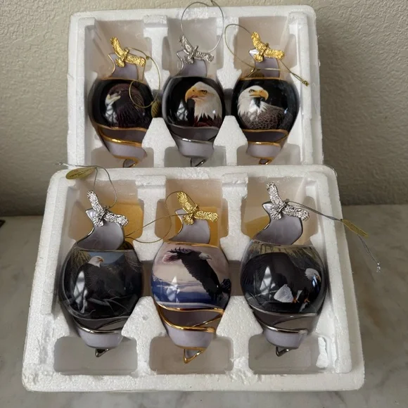 The Bradford Editions 2001 Set Of 6 Eagle‎ Porcelain Ornaments 