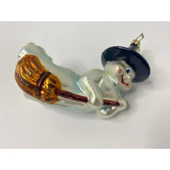 Christopher‎ Radko Broom-Shtick Glass Halloween Ornament Ghost Witch Broom READ