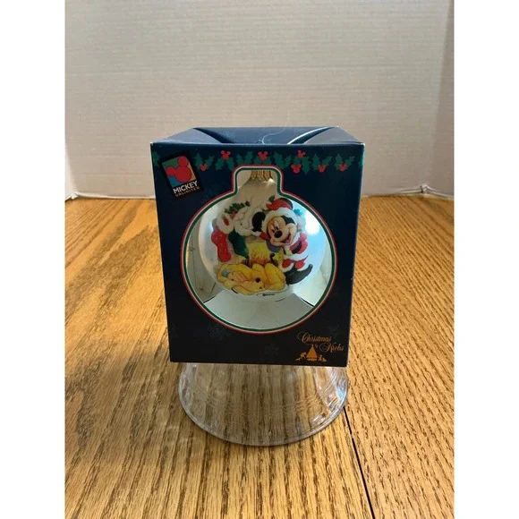 VTG Mickey Unlimited Christmas by Krebs Glass Ornament Santa Mickey Pluto