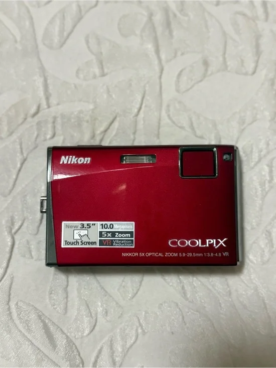 Nikon Coolpix S60 10MP Digital Camera 5X VR Zoom Crimson Red + Battery + 8GB SD