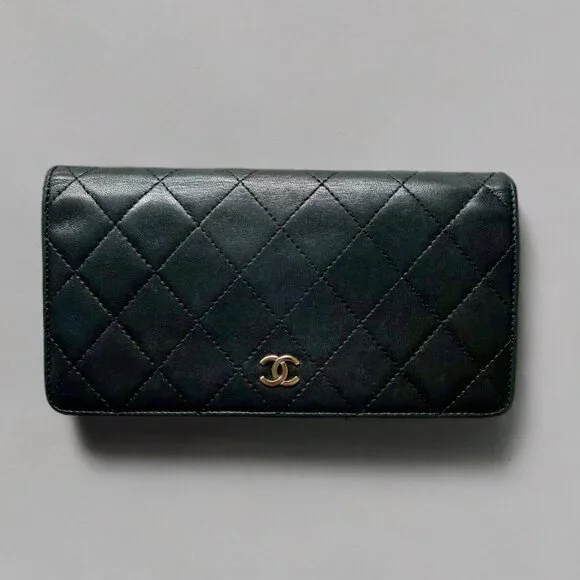 Chanel Quilted Lambskin Black Long Wallet
