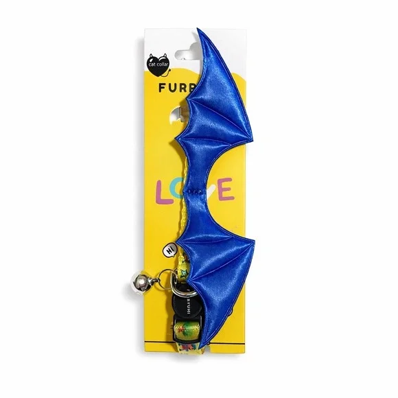 Furryumi Yellow Video Game Cat Collar Blue Bat Wings Breakaway Bell Adjustable‎