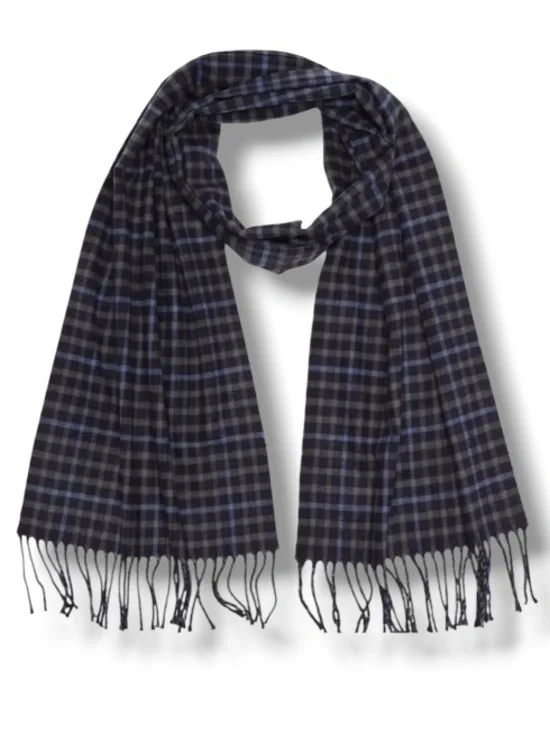 Stewart of Scotland Men’s Scarf NWT Preppy Navy Black Squared Fringe Trim