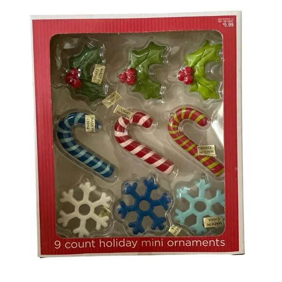 Target 9 Count Holiday Mini Ornaments Candy Canes Holly Snowflake Christmas 2008
