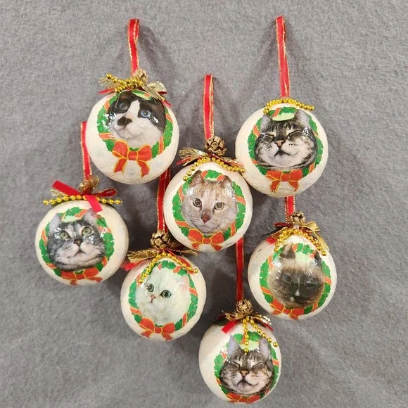 Set of 7 Handmade Cat Christmas Ornaments 3