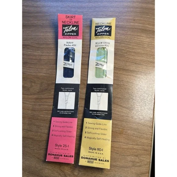 2 Vintage Talon‎ Zippers – Nylon Coil – Navy & Willow Green – 7