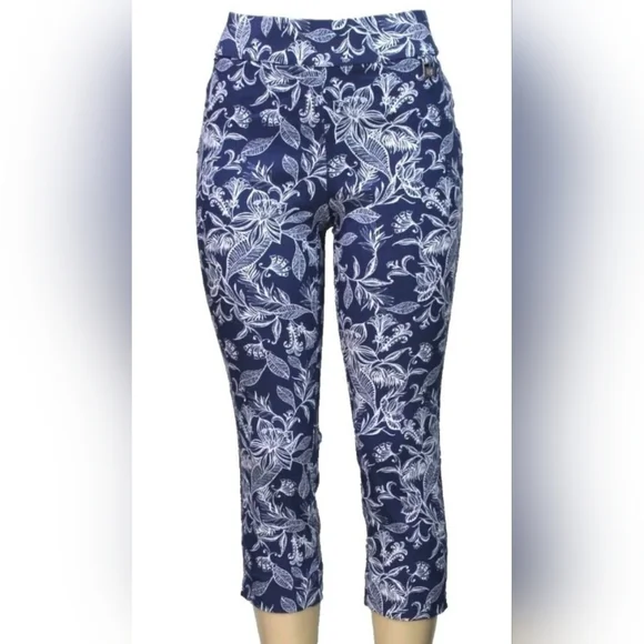 P#6 Rafaella Navy and White Floral Women Pants Size 14‎