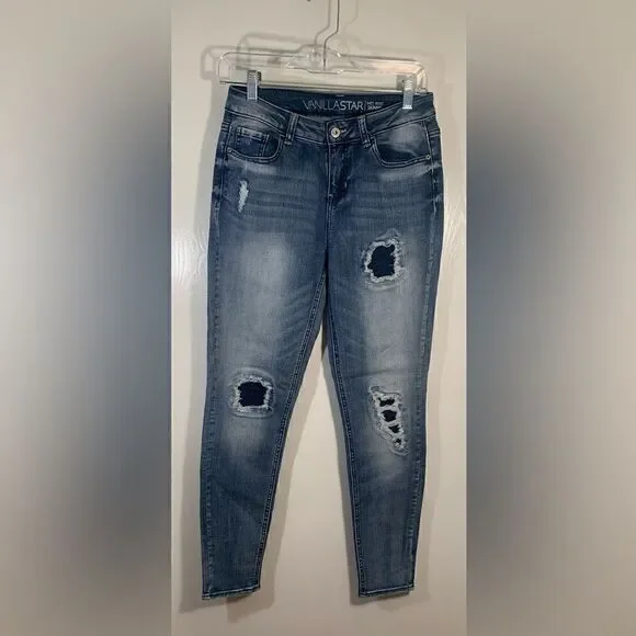 Vanilla star EUC mid rise patched skinny jeans Size 7