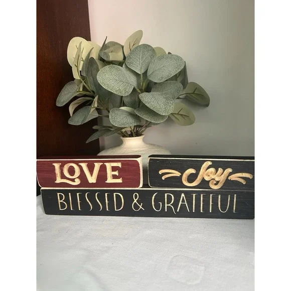 3- Wood Block Inspirational Words Table/Shelf Farmhouse Decor WD5