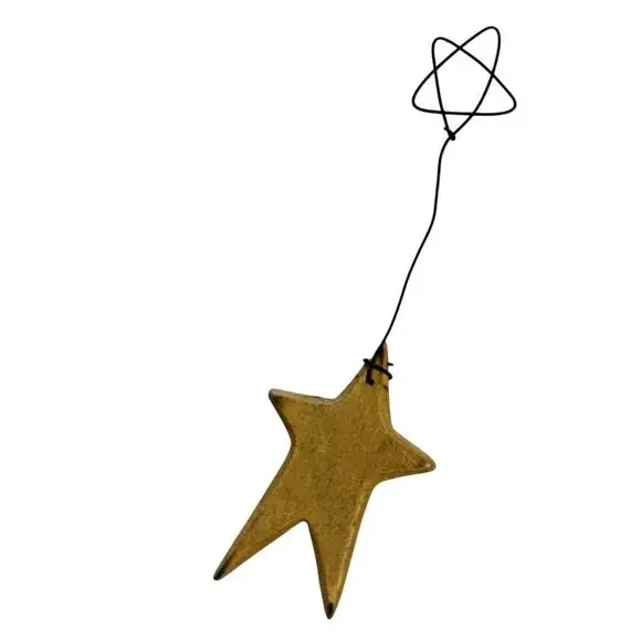 Primitive Farmhouse Christmas Yellow Wooden Star Ornament
