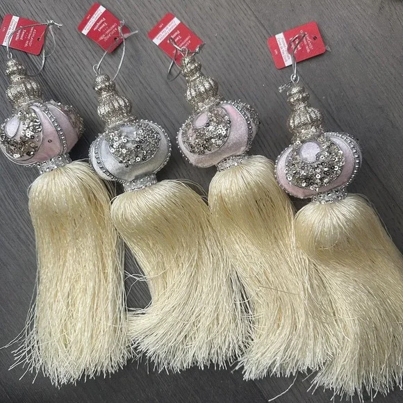 Ashland Frosted Fairytale Tassel Ornaments Set Of 4 Pink White Christmas Decor