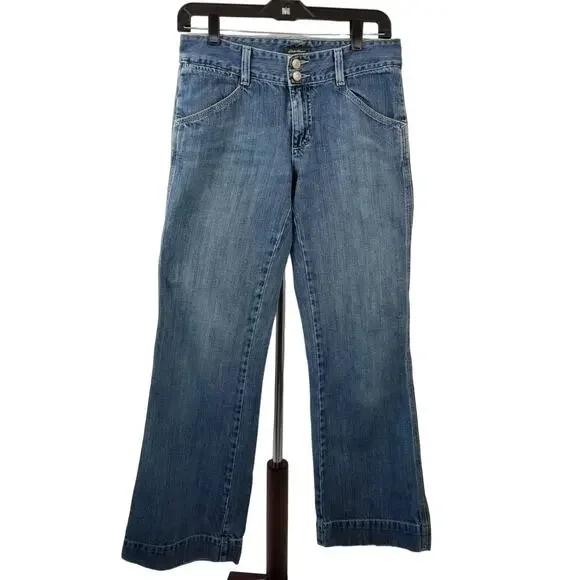 Eddie Bauer Blue Denim Jeans Bootcut Flare Button Loops Vintage Nice Size 2 R