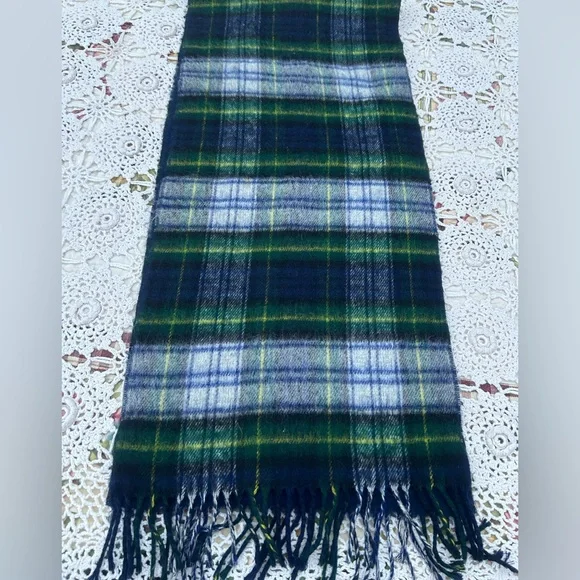 Christian Dior Vintage Unisex Wool Scarf Blue & Green Plaid