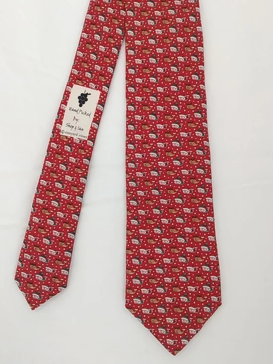 Vineyard Vines Red Christmas Patterned Silk Tie with Tiny Motif 49
