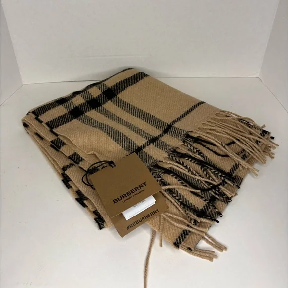 Burberry Giant Check Wool Scarf Camel